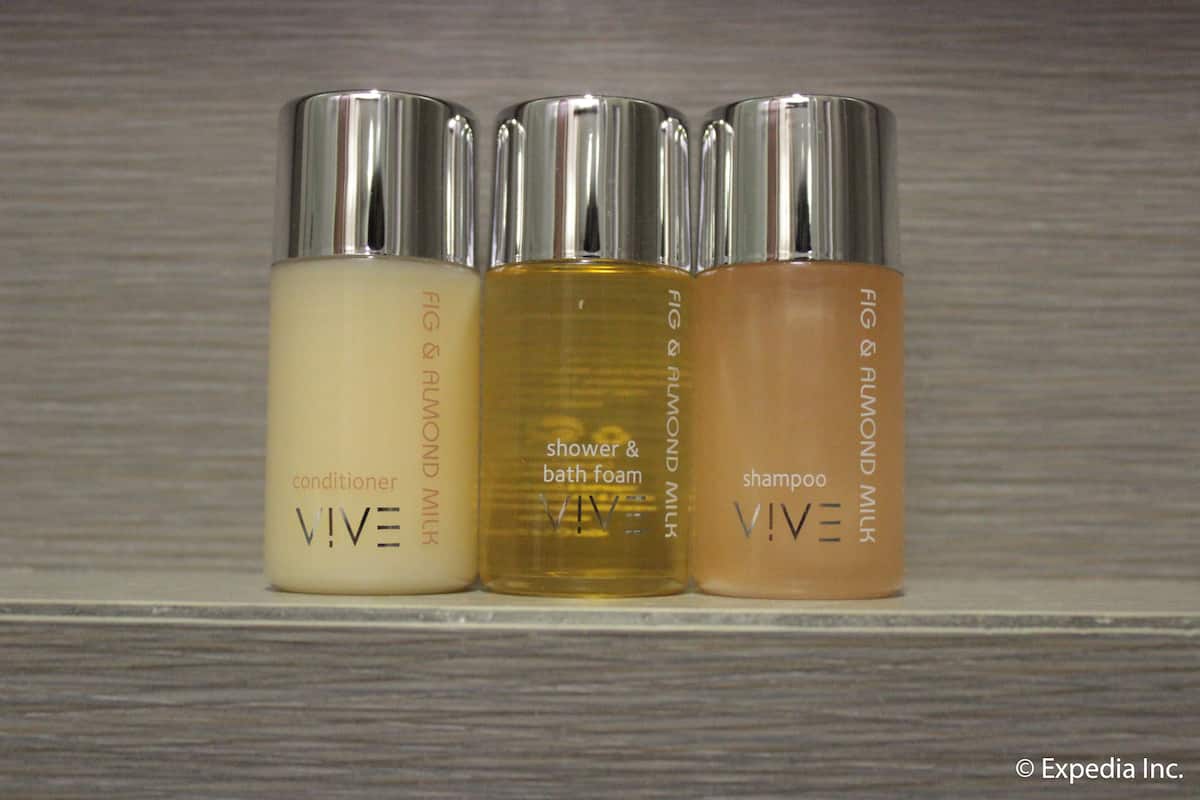 free toiletries, hair dryer, slippers, towels