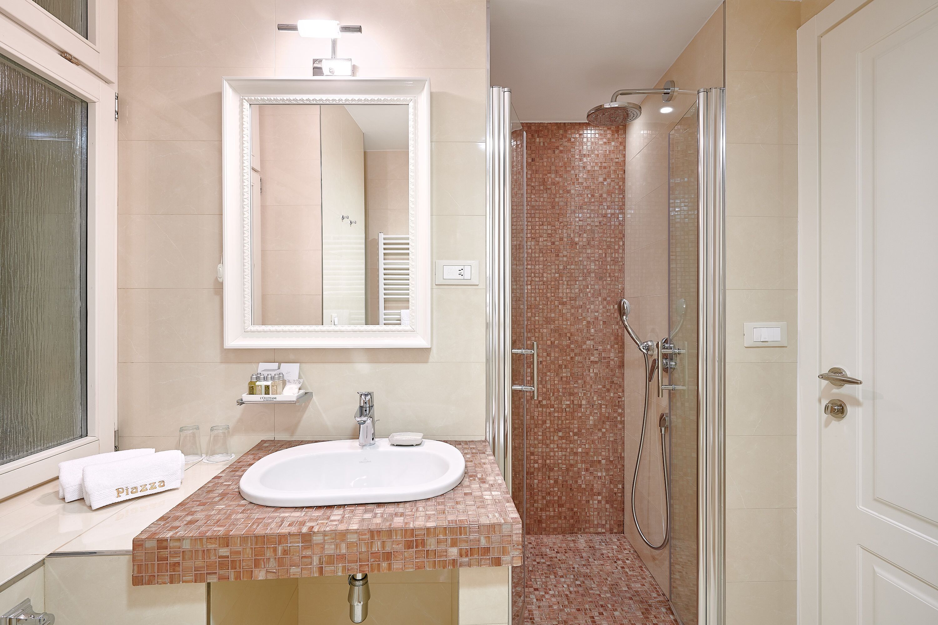 deluxe double room | bathroom | shower, designer toiletries, hair dryer, bathrobes