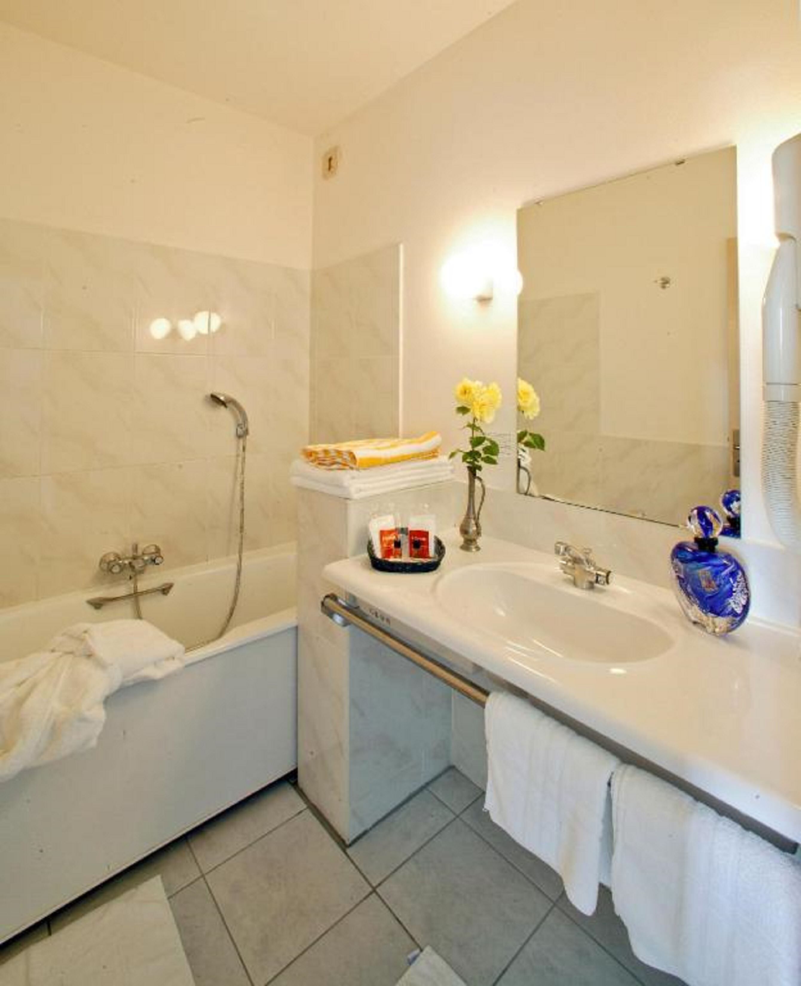 free toiletries, hair dryer, towels