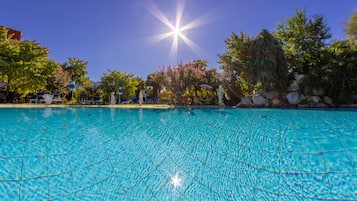 Indoor pool, outdoor pool, open 7:30 AM to 9:00 PM, sun loungers