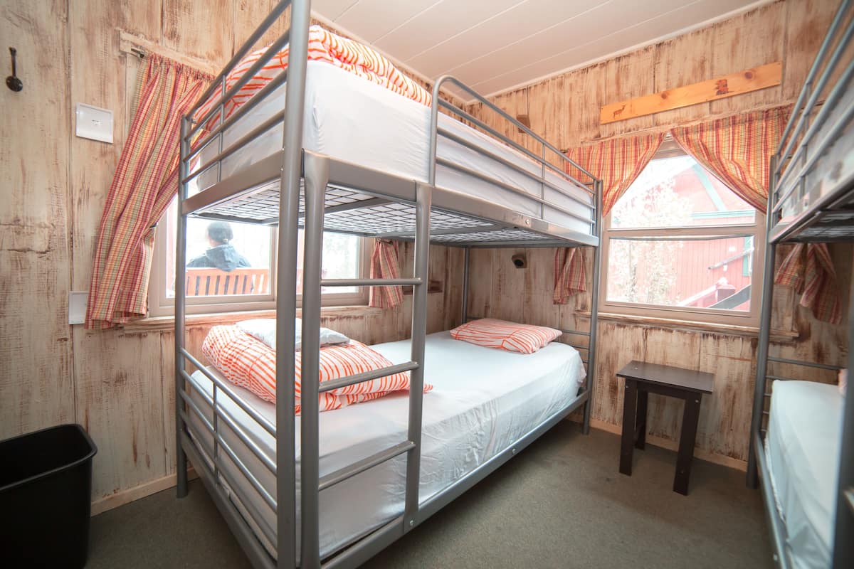 Premium bedding, desk, laptop workspace, soundproofing