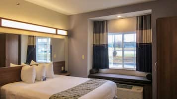 Pillow-top beds, desk, laptop workspace, blackout curtains