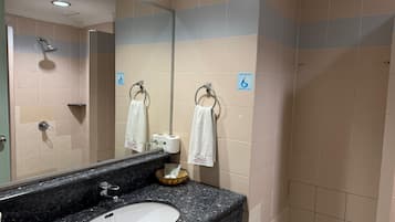 Superior Twin | Bathroom | Shower, hair dryer, slippers, towels
