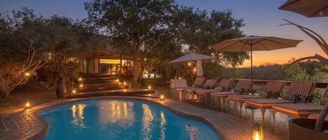 Outdoor pool, sun loungers