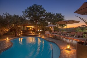 Outdoor pool, sun loungers