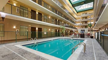 Indoor pool, open 10:00 AM to 9:00 PM, sun loungers