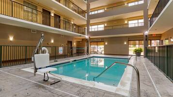 Indoor pool, open 10:00 AM to 9:00 PM, sun loungers