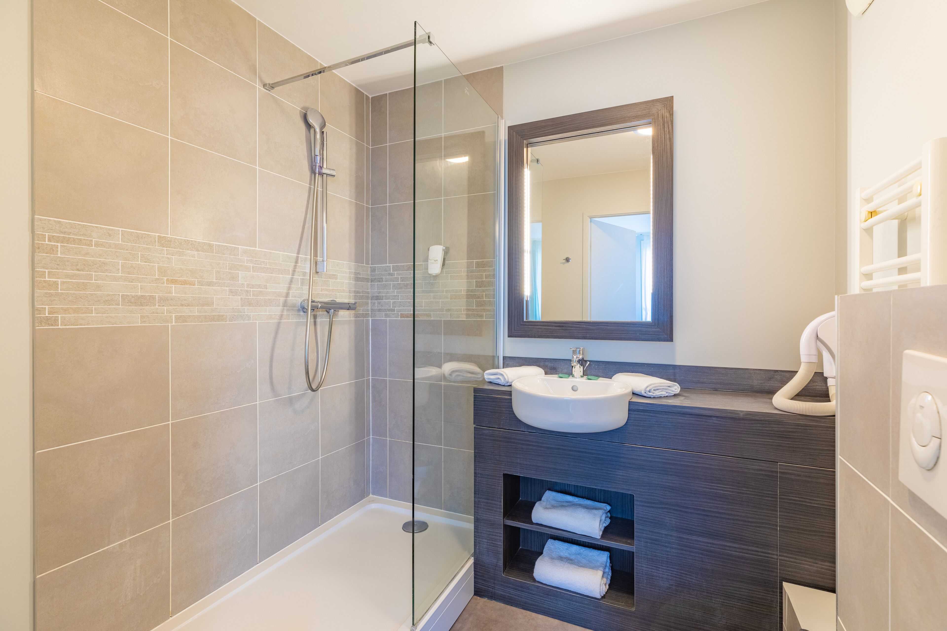 Double Room | Bathroom | Shower, hair dryer, towels, soap