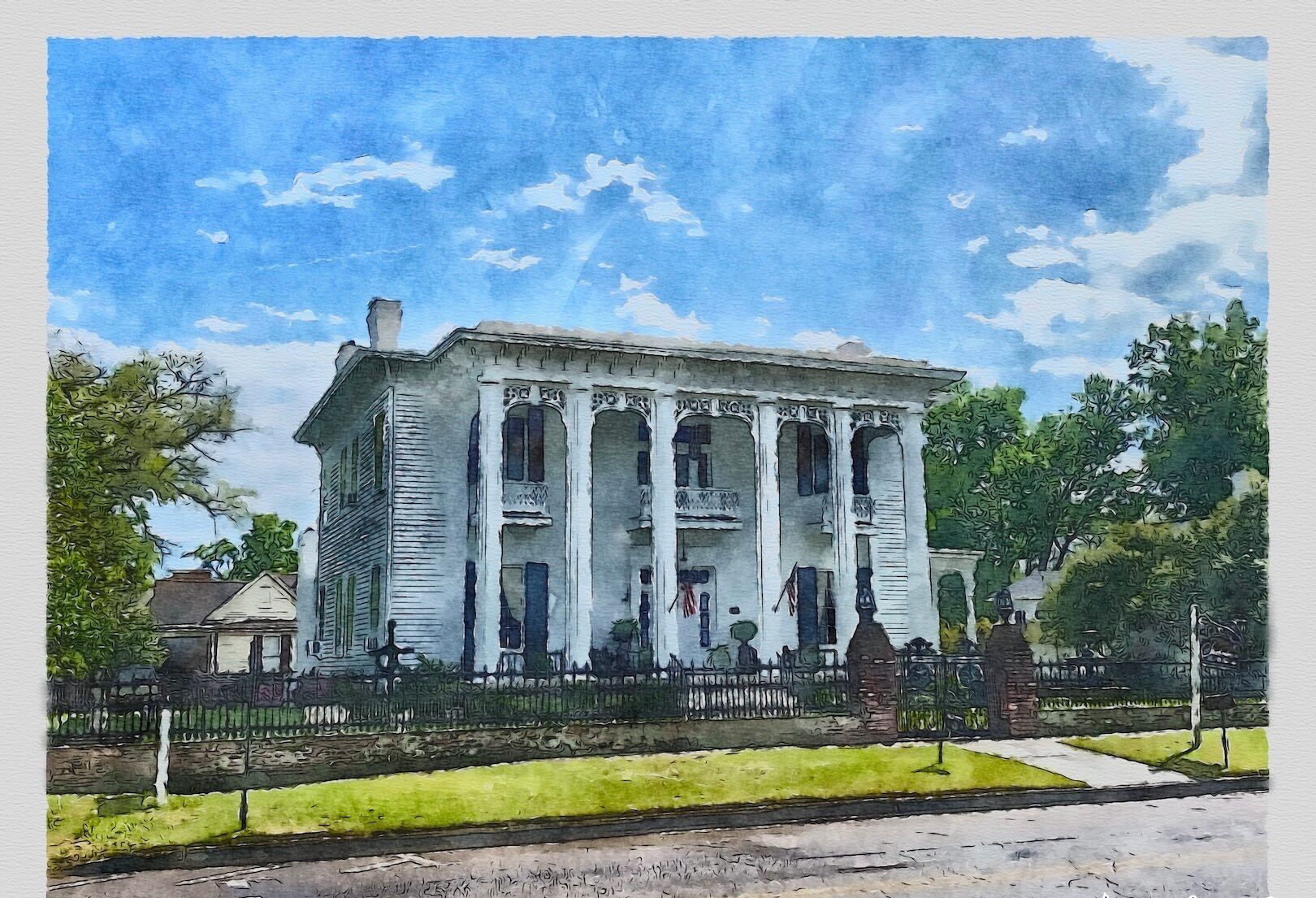 A large, historic building with a symmetrical facade, columns, and a central entrance.