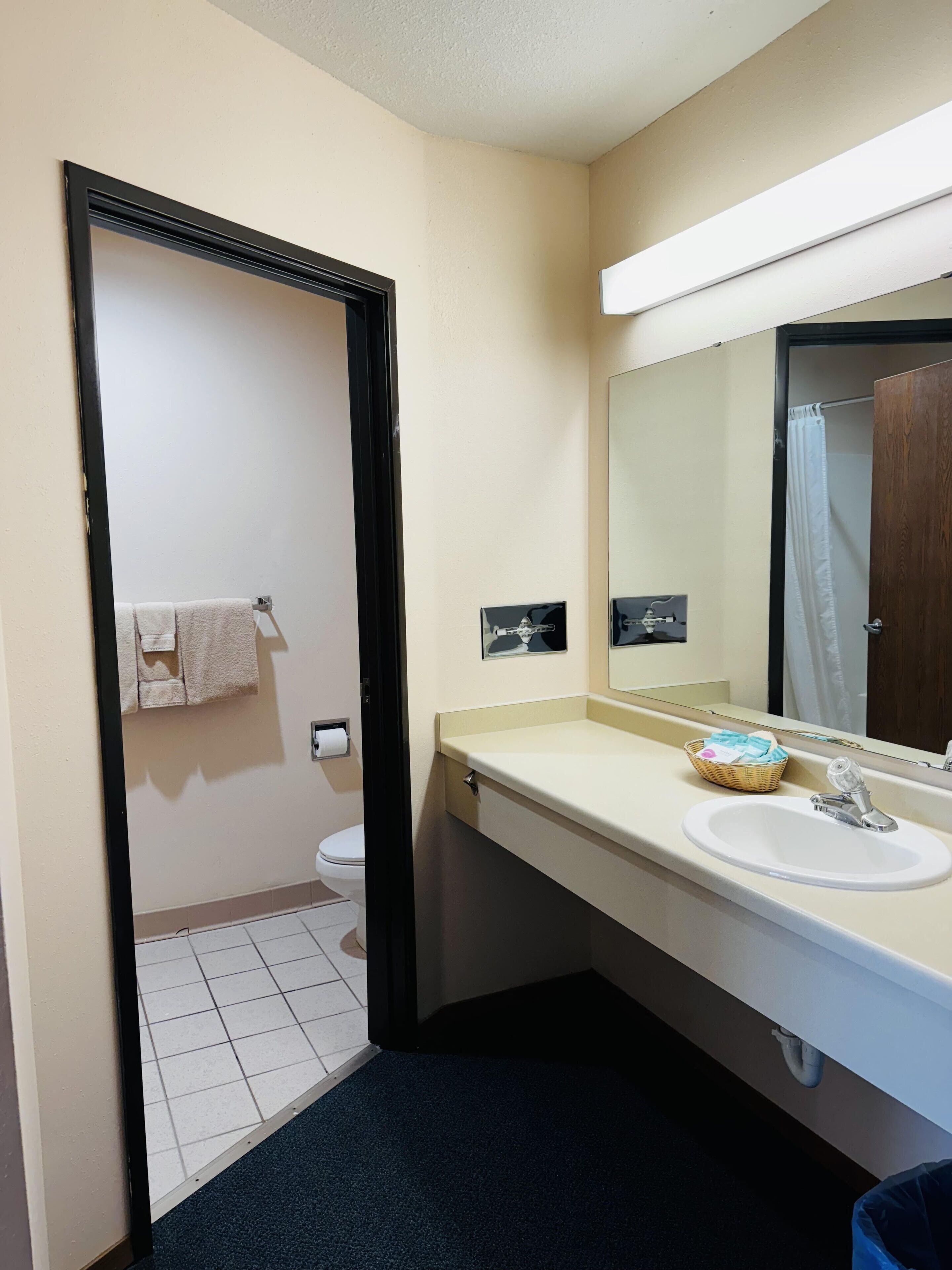 free toiletries, hair dryer, towels