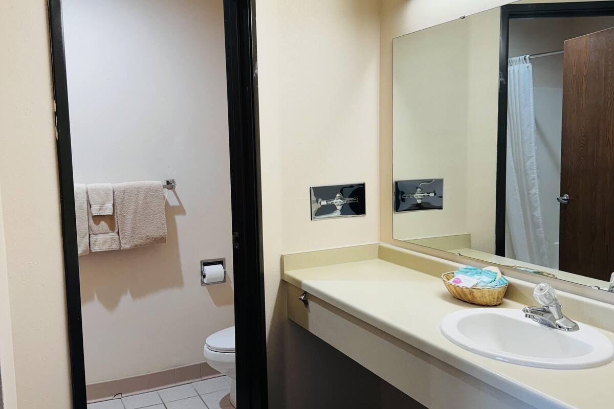 free toiletries, hair dryer, towels