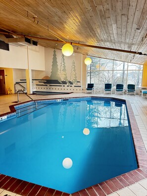 Indoor pool, open 9:00 AM to 9:00 PM, sun loungers