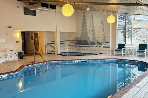 Indoor pool, open 9:00 AM to 9:00 PM, sun loungers