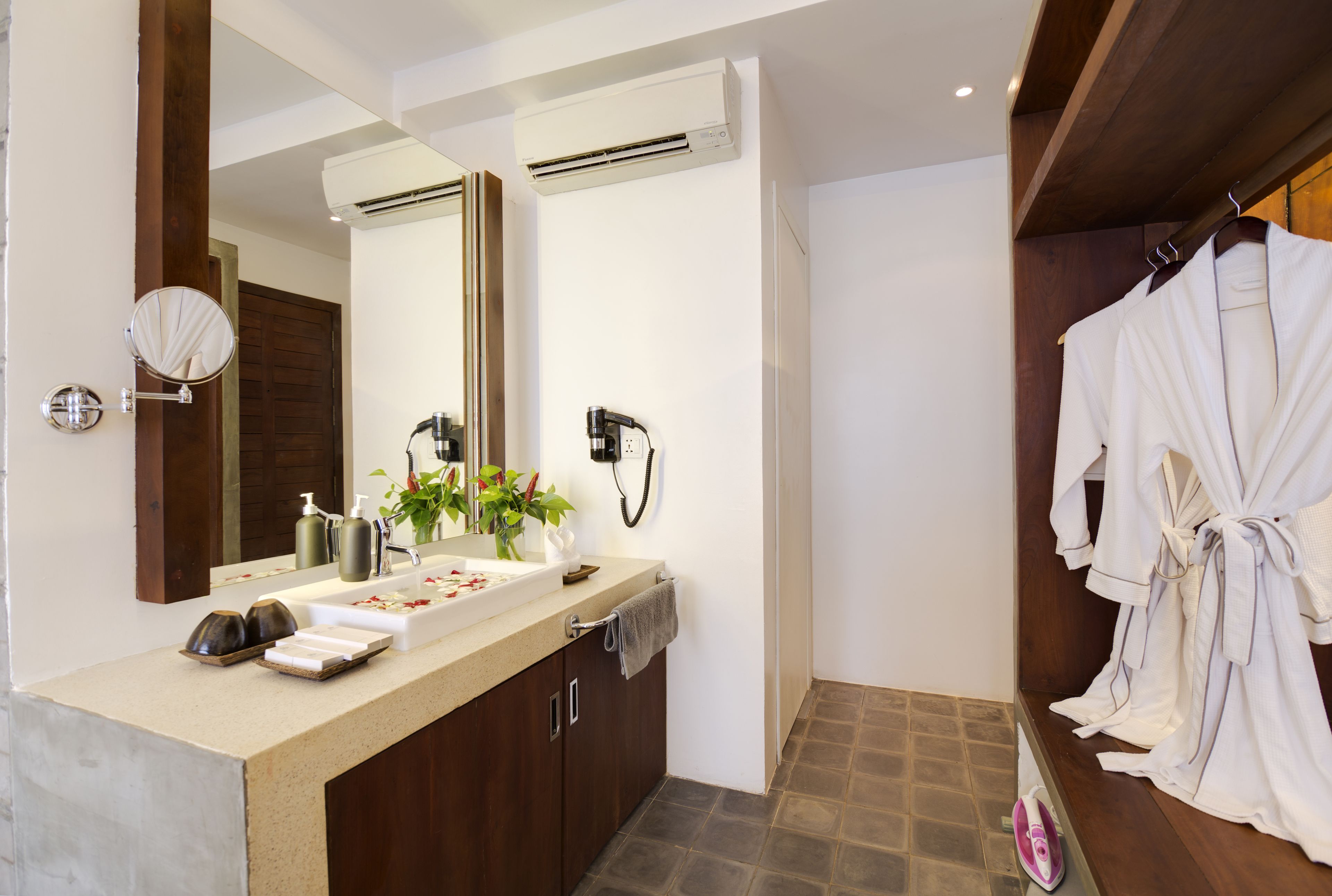 shower, rainfall showerhead, designer toiletries, hair dryer