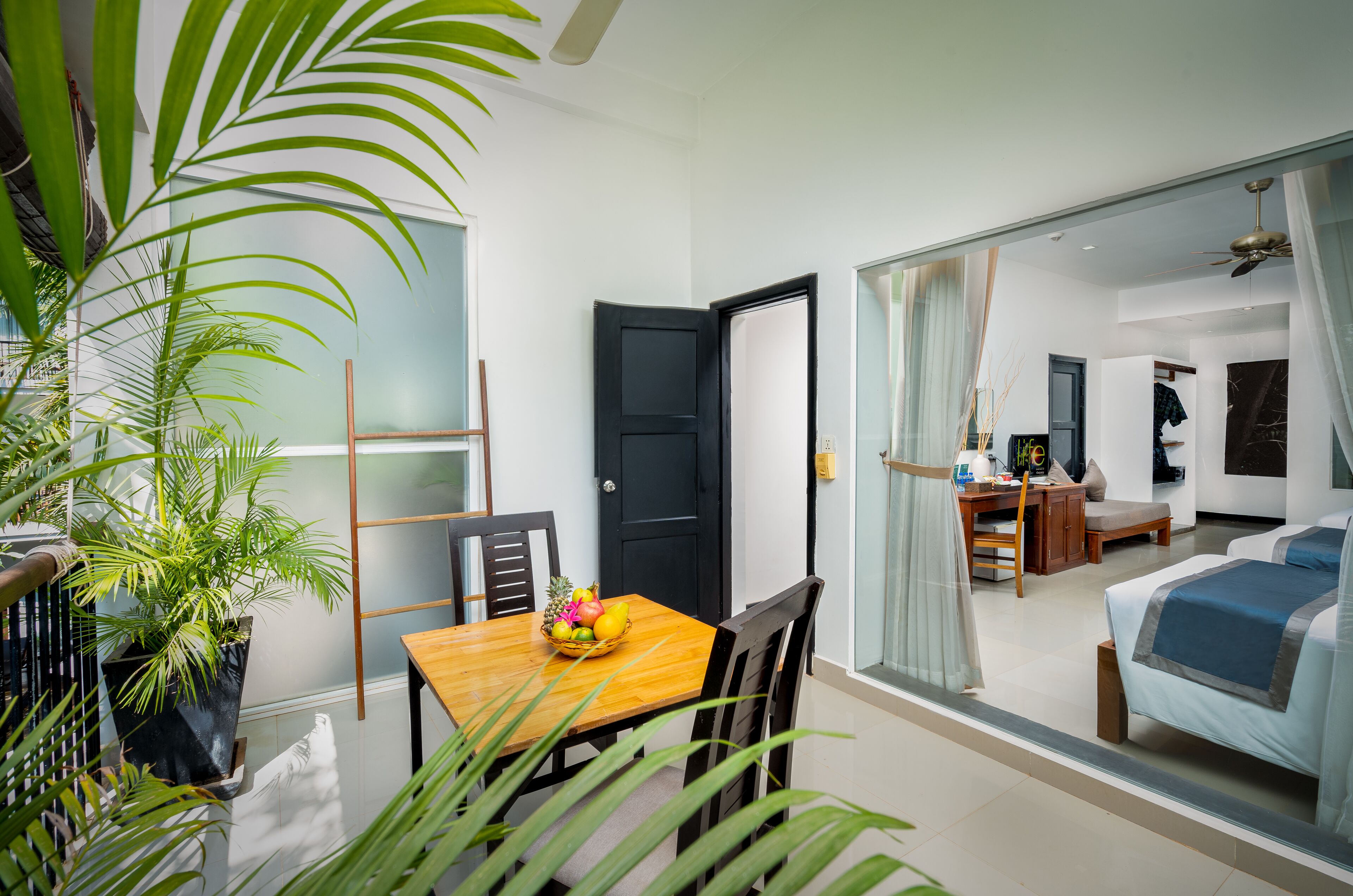 triple room, pool view | view from room