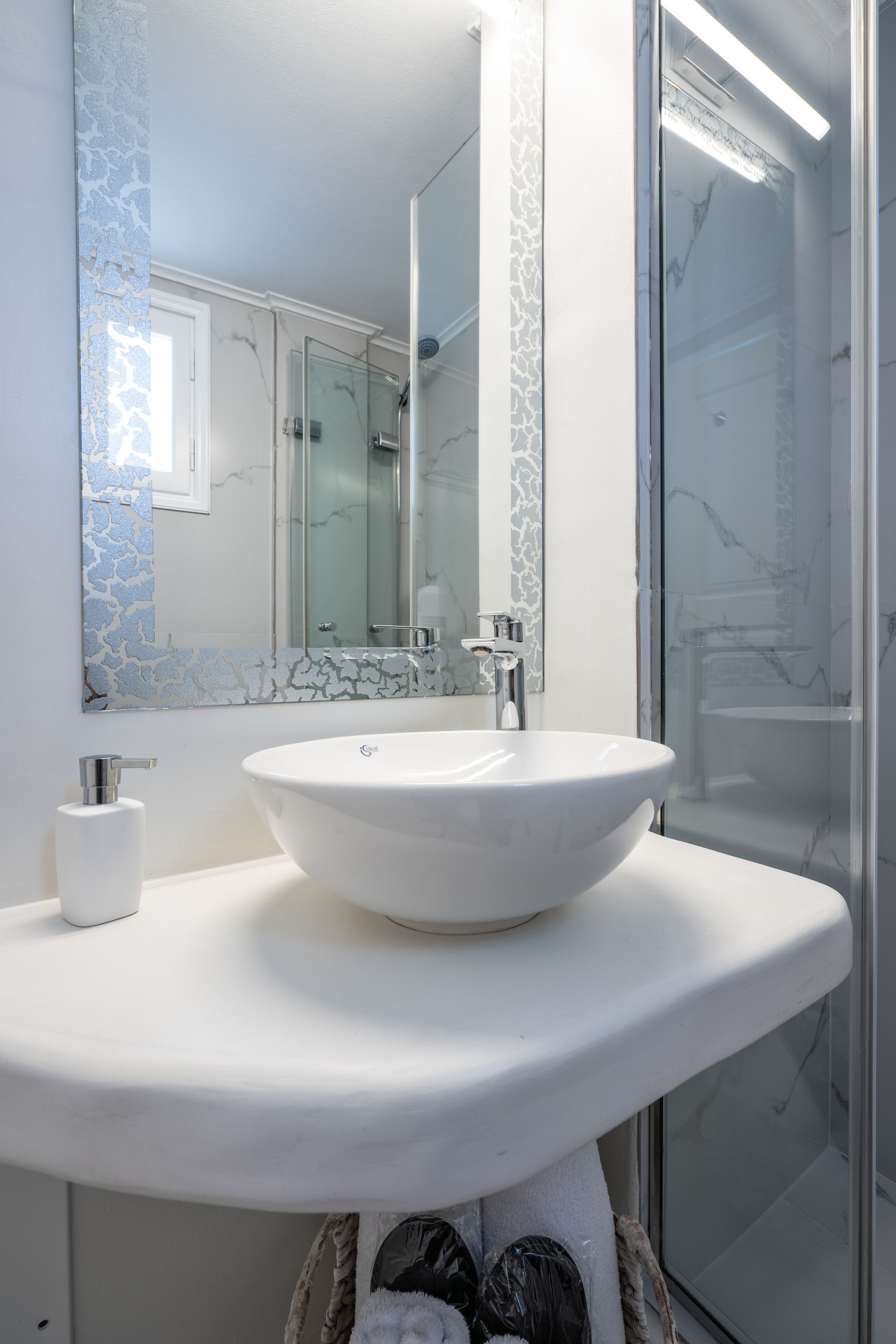 topaz: 2 bedroom sunset & sea view villa with private hot tub & shared pool | bathroom | shower, rainfall showerhead, free toiletries, hair dryer