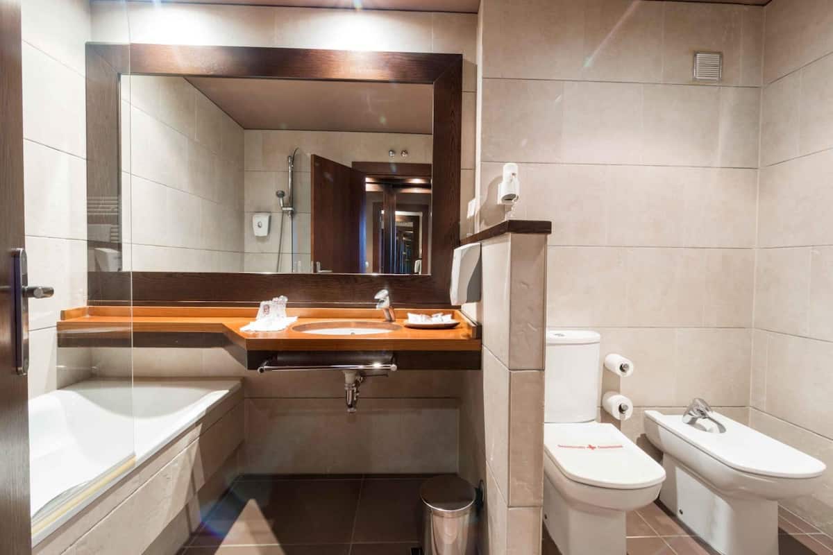 free toiletries, hair dryer, towels