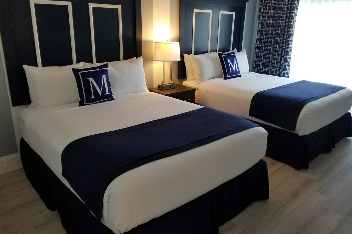 signature suite, 2 queen beds, refrigerator & microwave, marina view | premium bedding, down duvets, desk, iron/ironing board