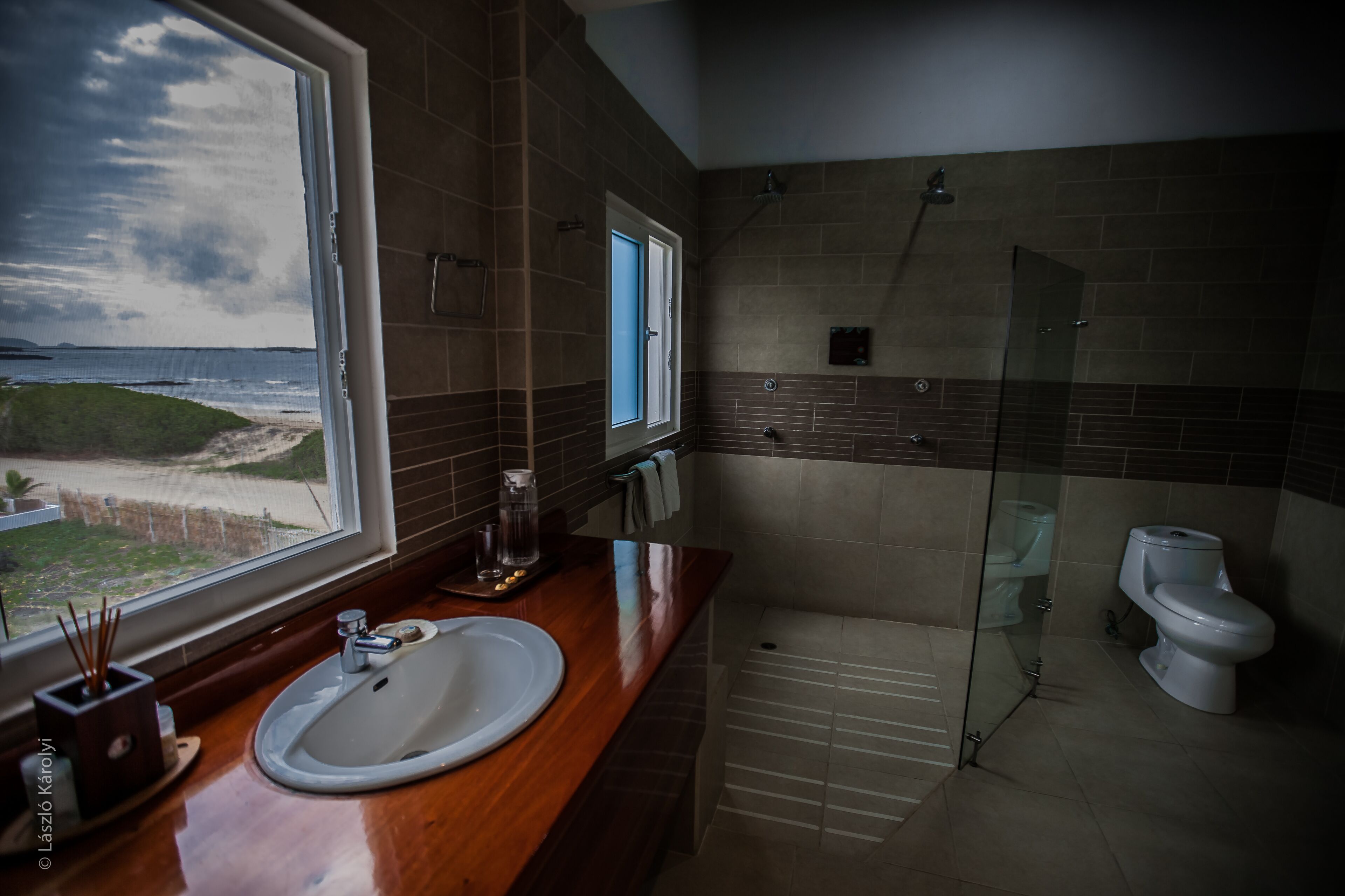 master suite | bathroom | shower, rainfall showerhead, towels, soap