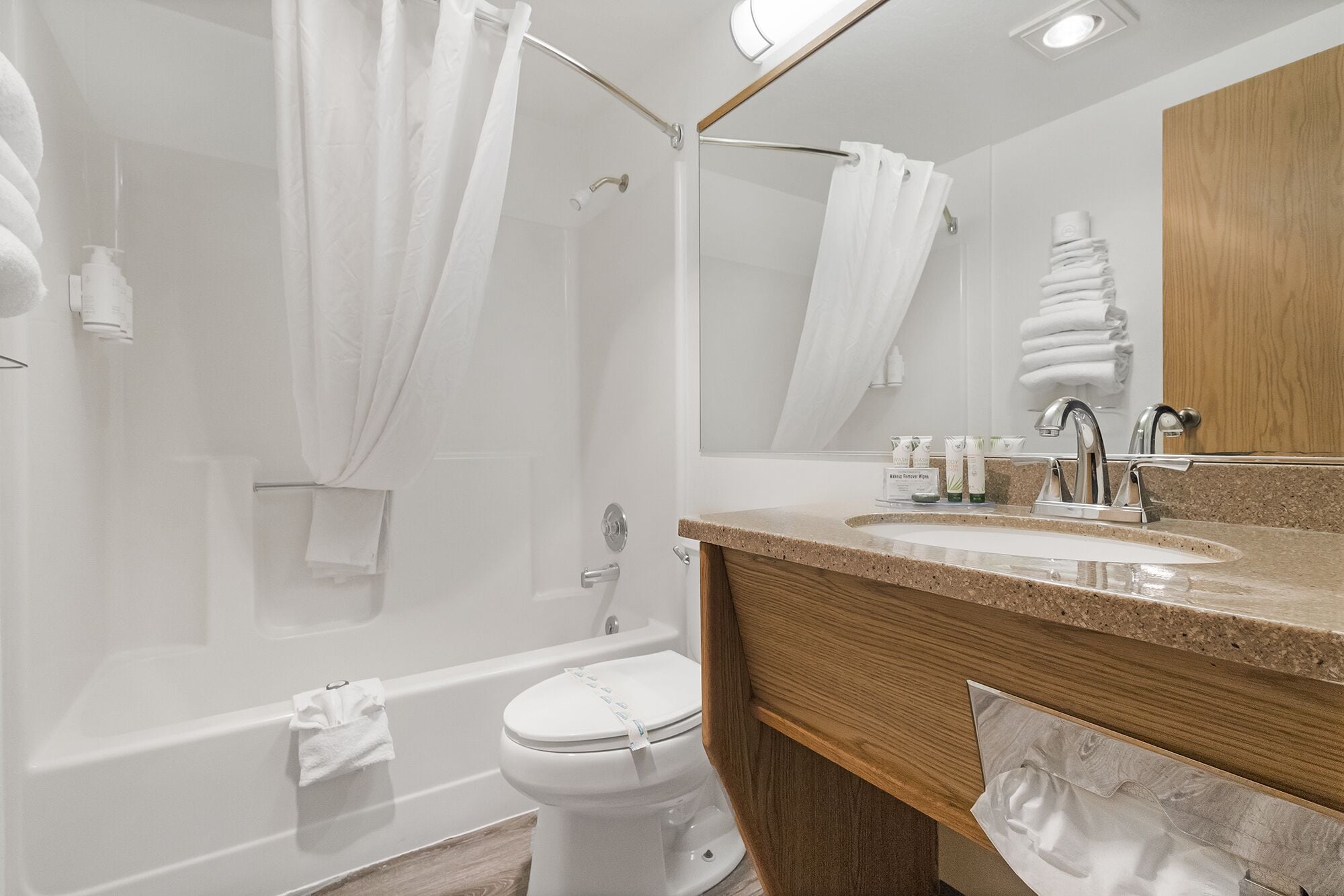 standard room, 2 queen beds | bathroom | combined shower/bathtub, free toiletries, towels