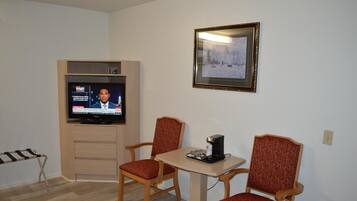 32-inch flat-screen TV with cable channels, TV