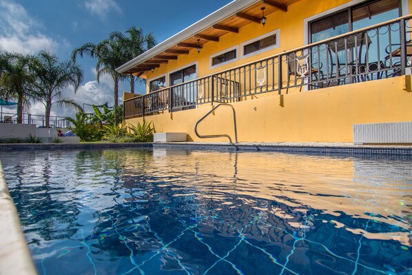 Outdoor pool, sun loungers