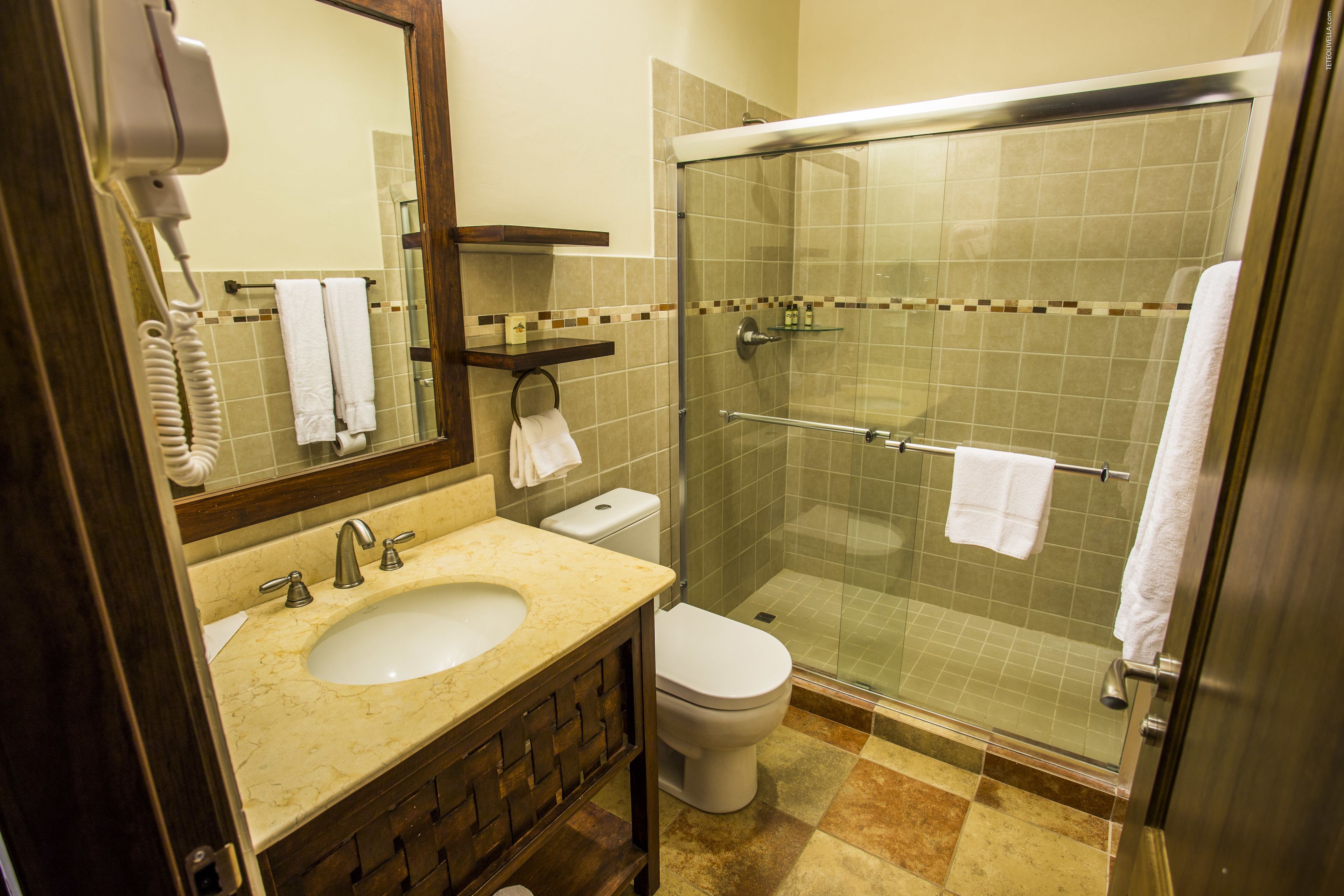 shower, free toiletries, hair dryer, towels