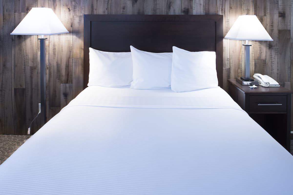 Quarto luxo, 1 cama Queen | Escrivaninha, espaço de trabalho para notebook