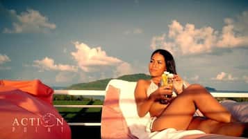 Outdoor pool, pool umbrellas, pool loungers