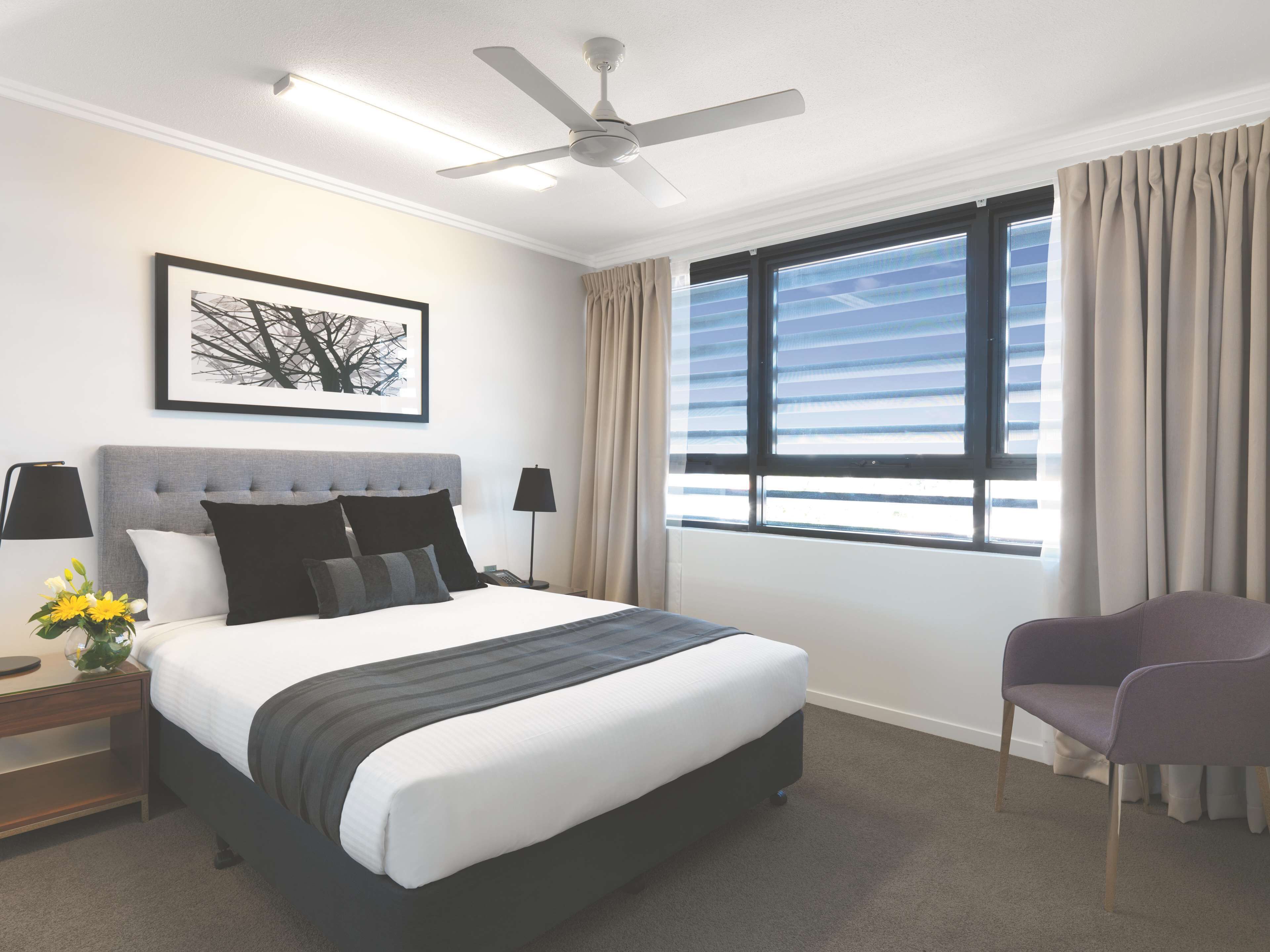 2 bedrooms, desk, laptop workspace, iron/ironing board