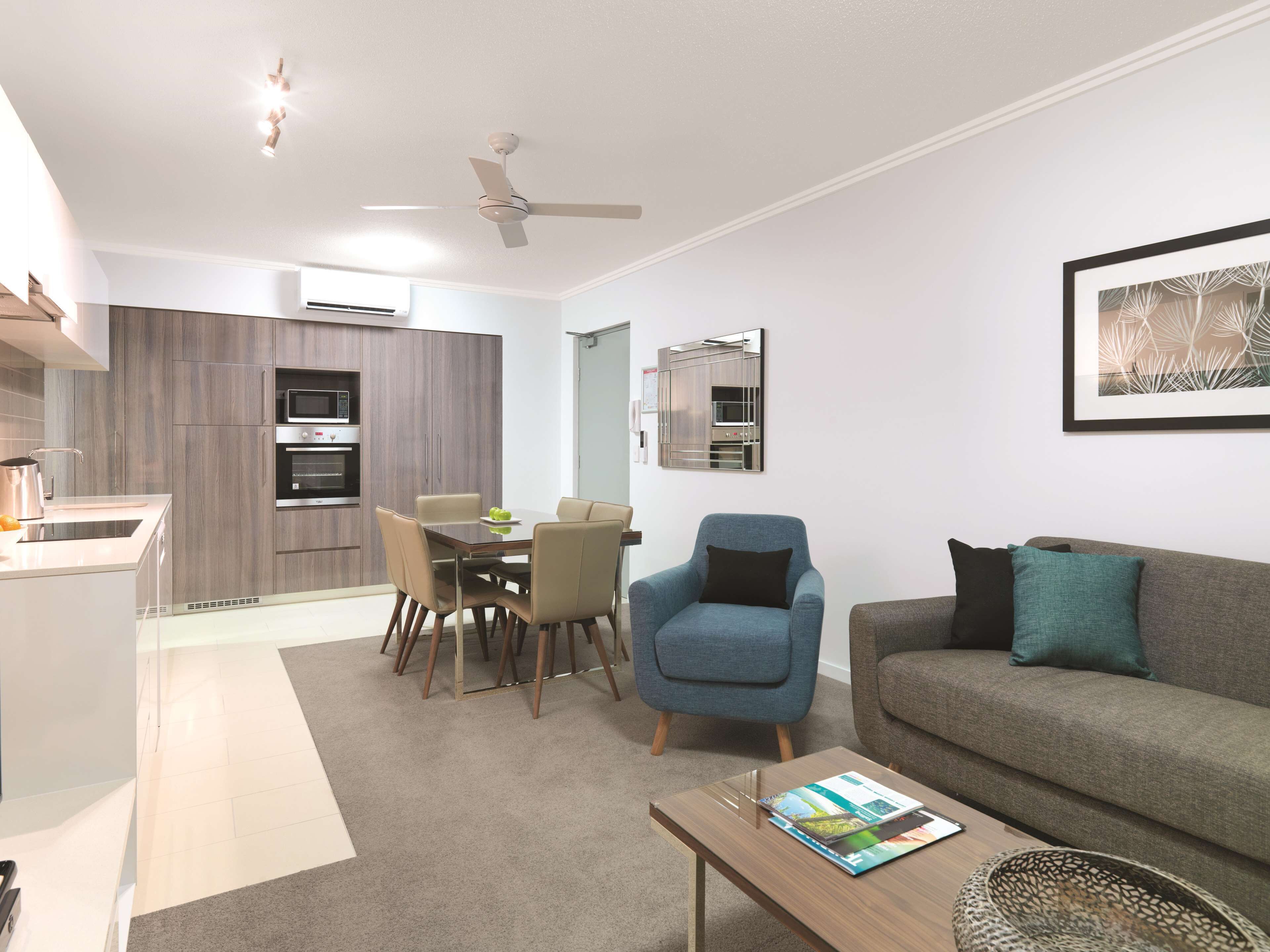 2 bedrooms, desk, laptop workspace, iron/ironing board