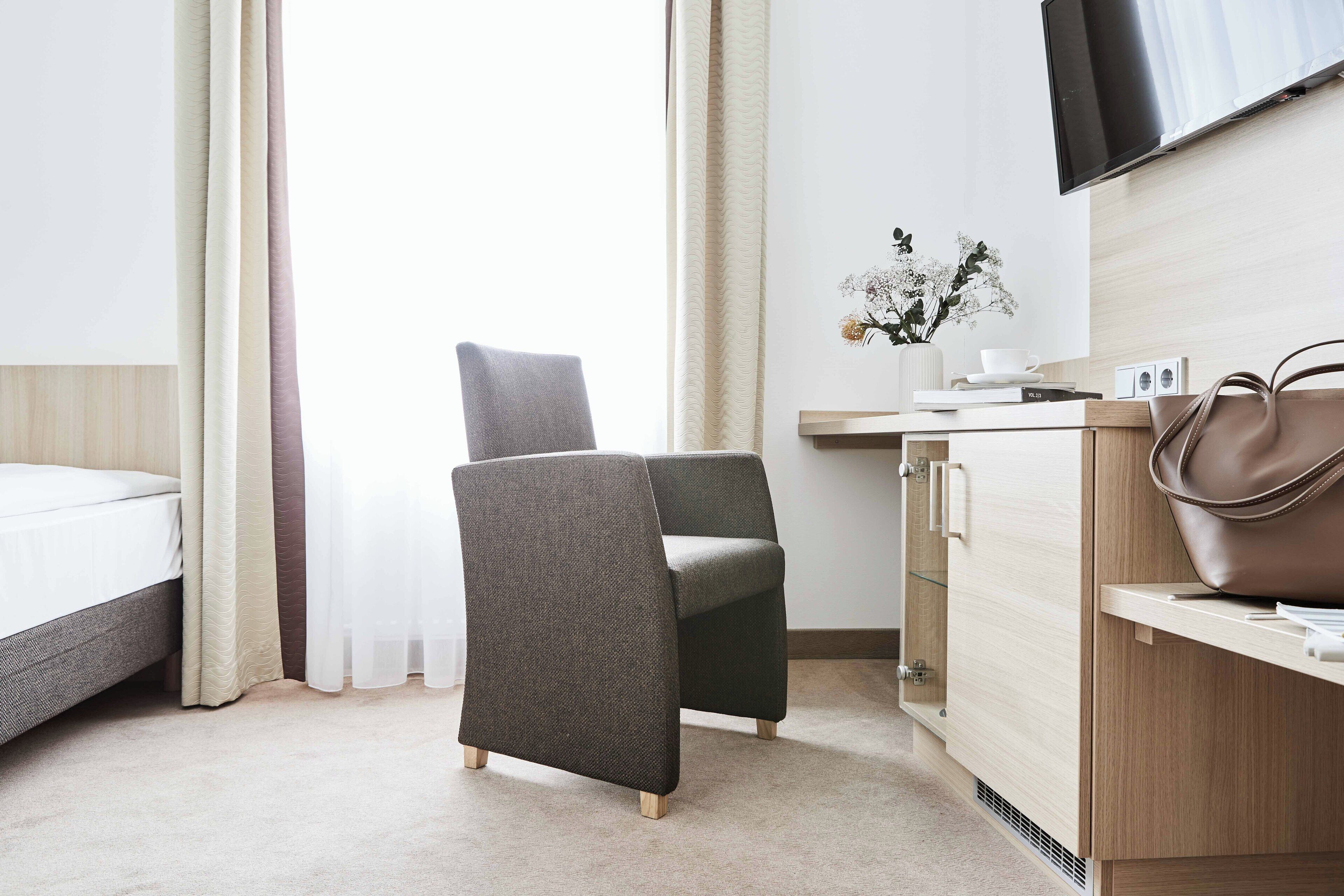 1 bedroom, desk, blackout curtains, iron/ironing board