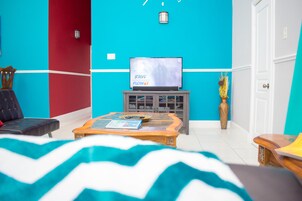 Superior Apartment, 2 Bedrooms, 2 Bathrooms, City View | Living area | 50-inch flat-screen TV with cable channels, TV, DVD player