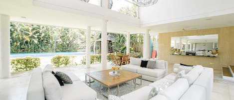 85-inch flat-screen TV with cable channels, LED TV, DVD player