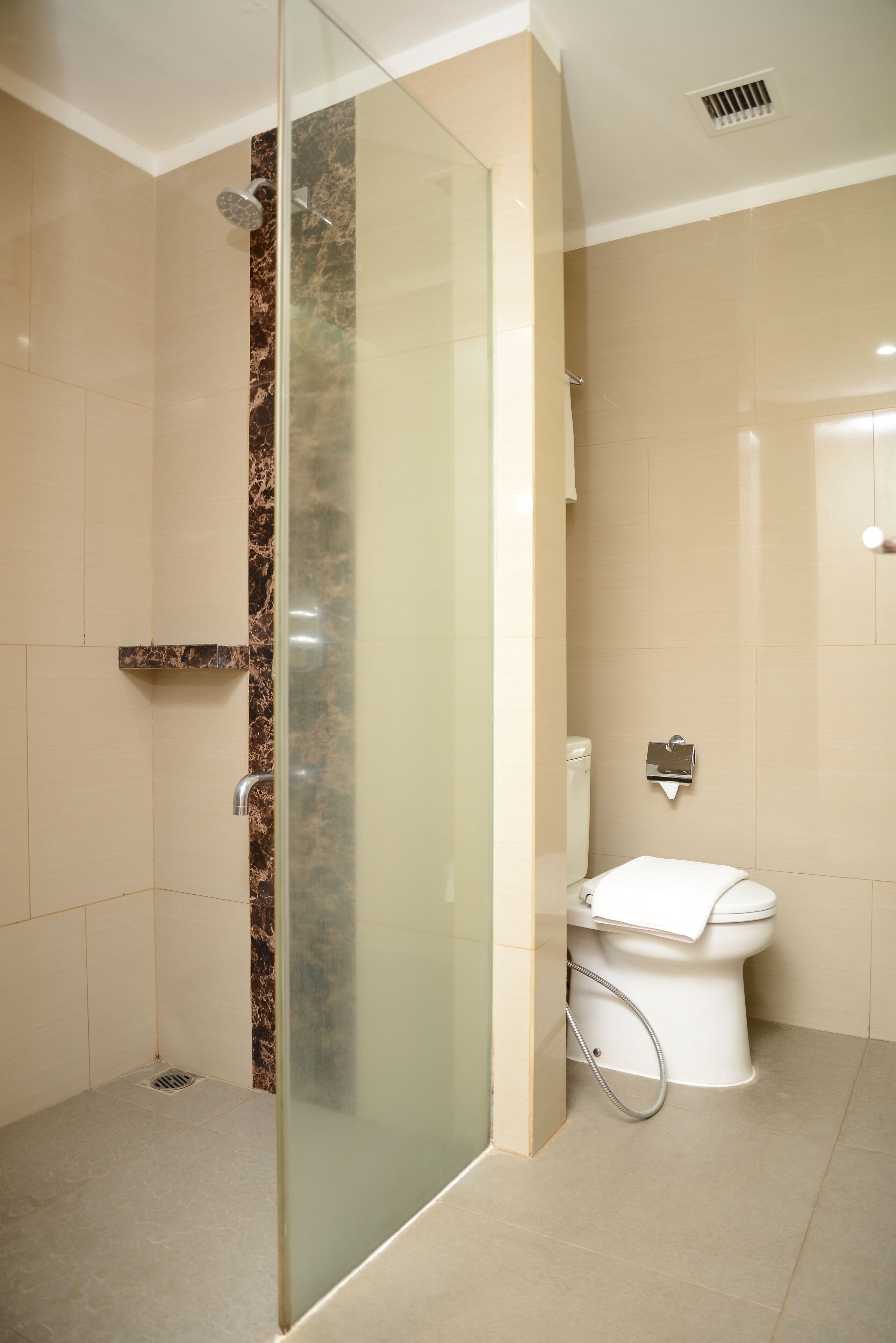 superior double room | bathroom | shower, free toiletries, towels