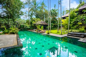 Una piscina techada, una piscina al aire libre