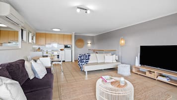 Beachfront Apartment 1, 2 Bedrooms, Kitchen, Bathroom Non Smoking | Living area | TV, DVD player