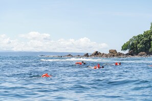 A coastal scene with clear skies and calm waters. - Poor Man's Paradise (Drake Bay)