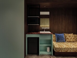 Een kluis op de kamer, een bureau, een laptopwerkplek