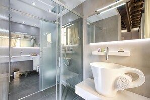 Regadera, amenidades de baño de diseñador, secadora de cabello 