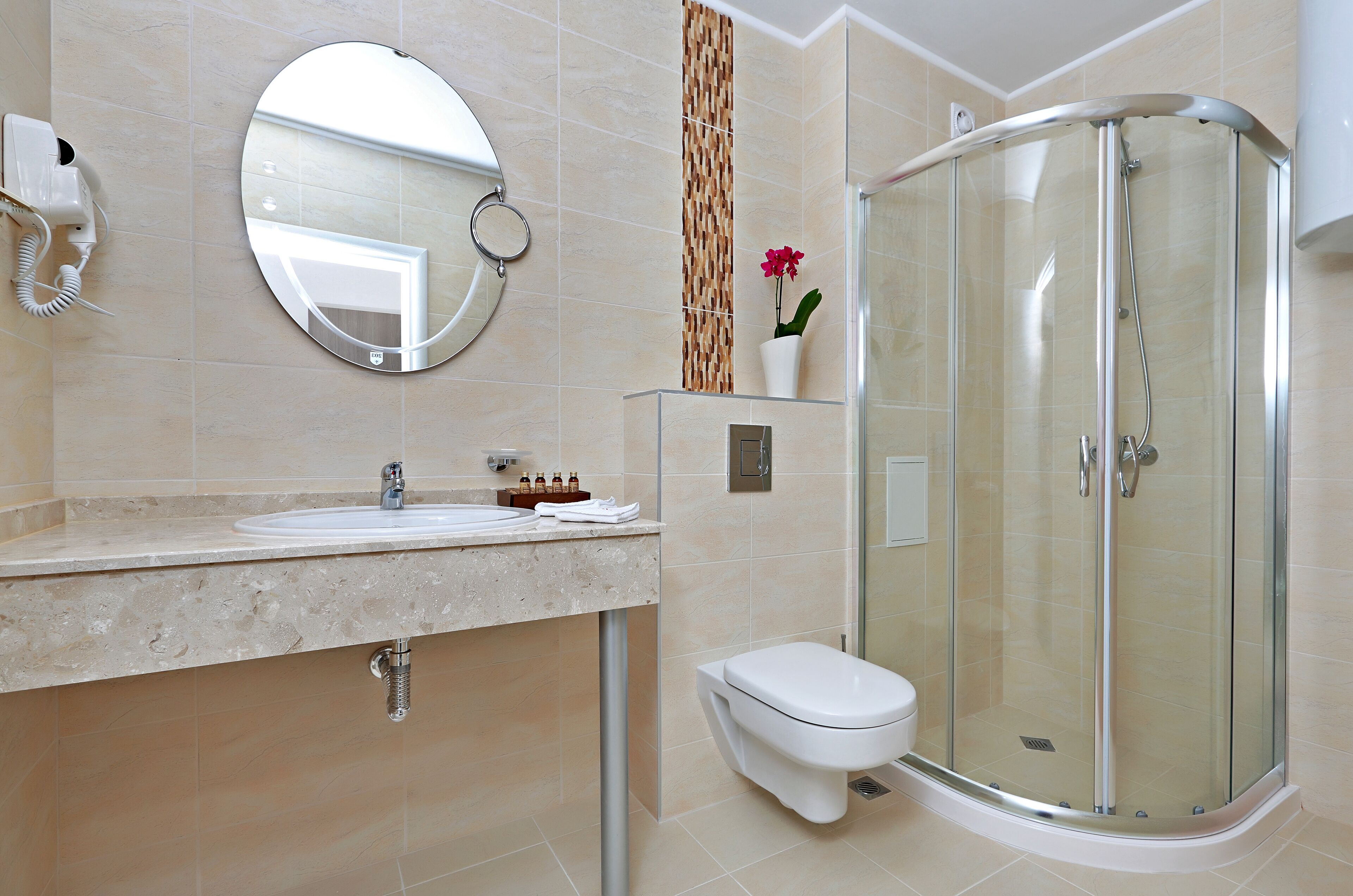 Free toiletries, hair dryer, slippers, towels