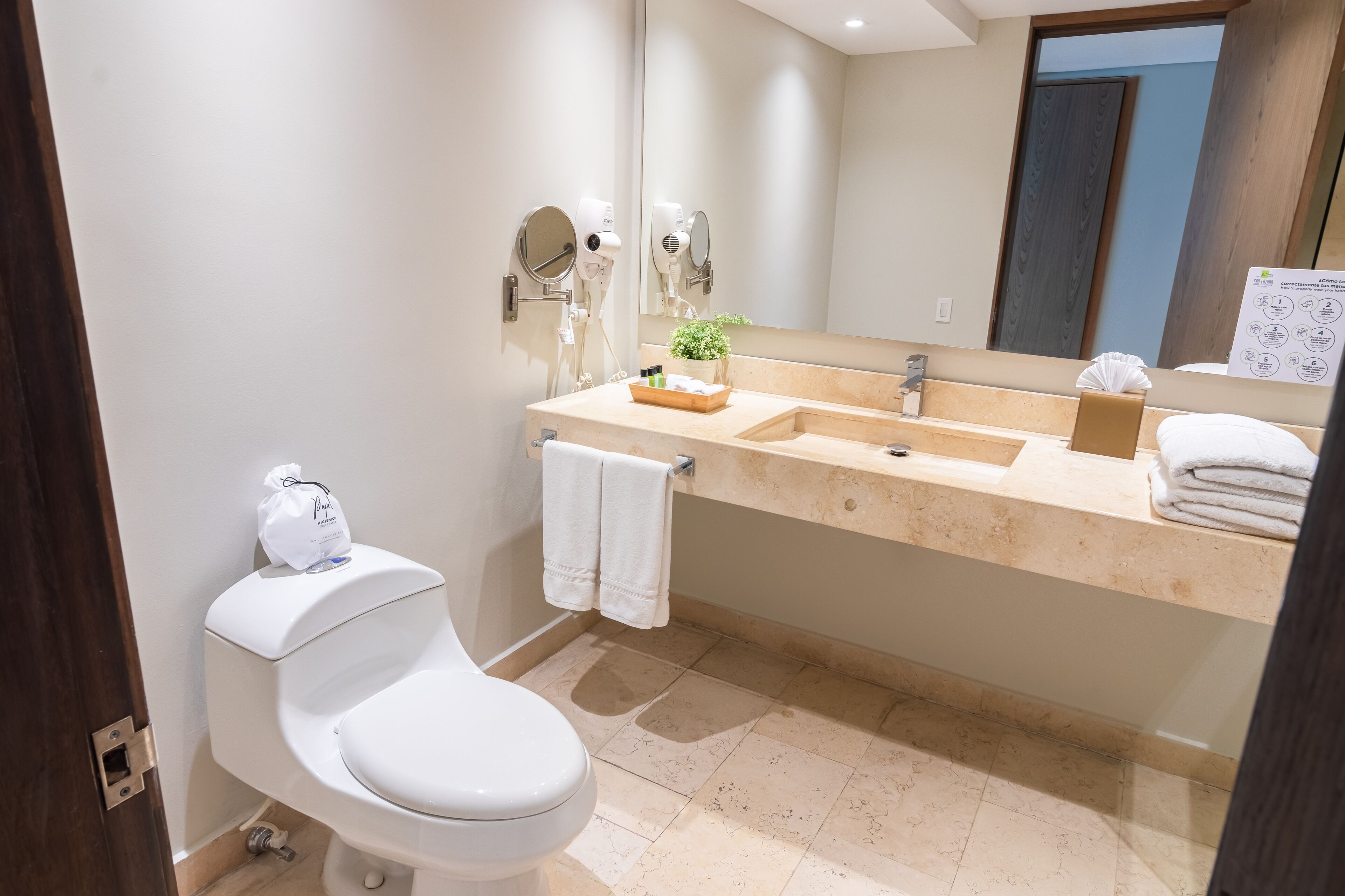 shower, designer toiletries, hair dryer, heated floors