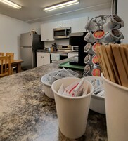 Mini-fridge, microwave, coffee/tea maker