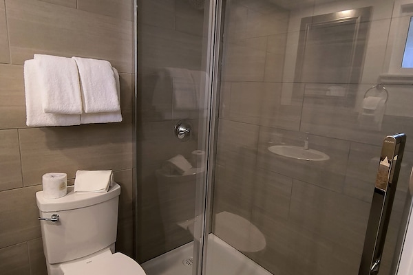 Standard Double Room, 2 Double Beds | Bathroom | Hair dryer, shampoo, toilet paper