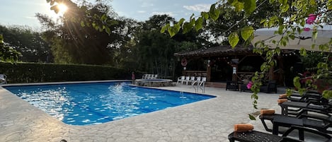 Outdoor pool, sun loungers