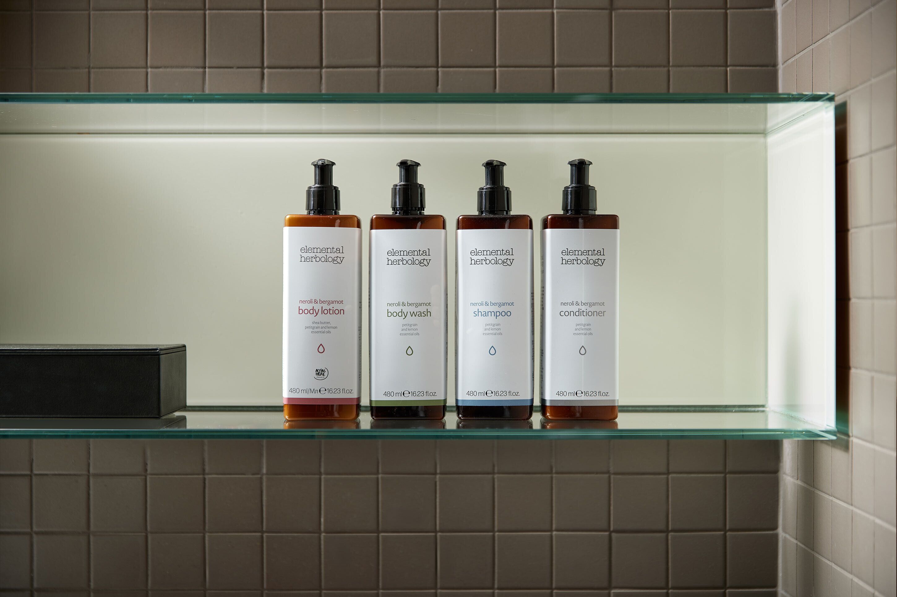 combined shower/bathtub, deep-soaking bathtub, designer toiletries