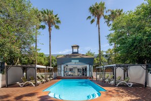 Outdoor pool, open 7:00 AM to 6:00 PM, sun loungers