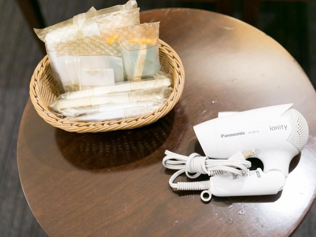 shower, hair dryer, slippers, electronic bidet