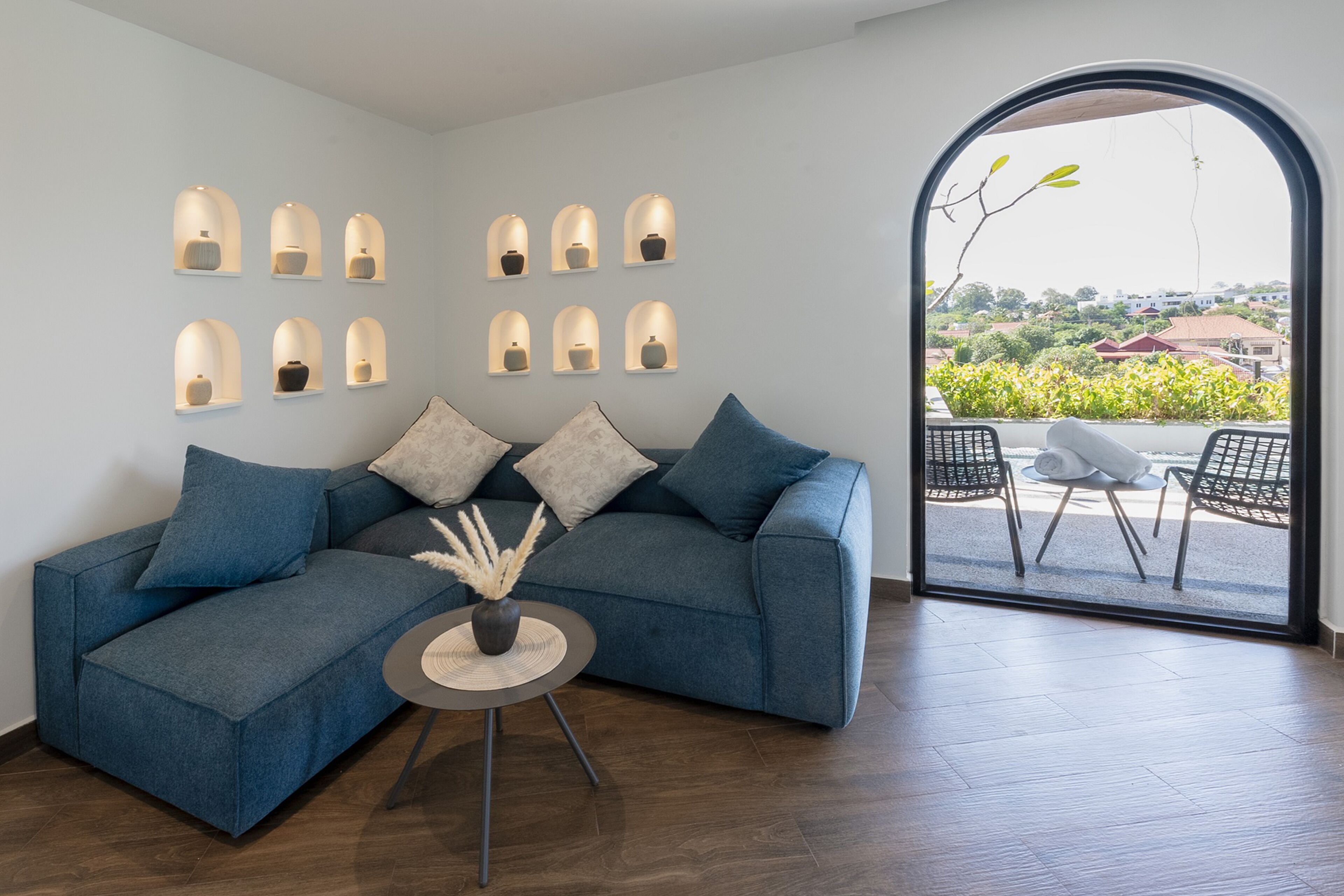 duplex junior suite private pool - a bottle of wine and high tea | 1 bedroom, minibar, in-room safe, individually decorated