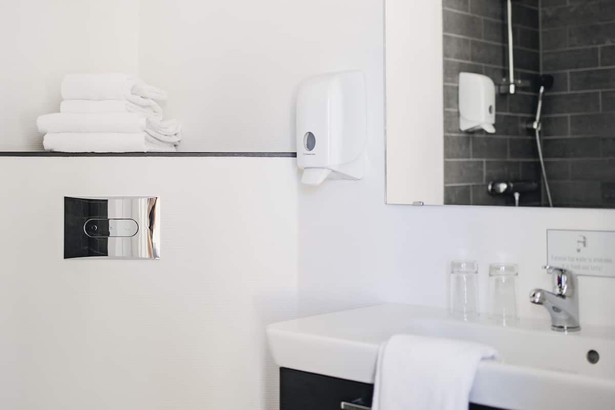 shower, free toiletries, hair dryer, heated floors